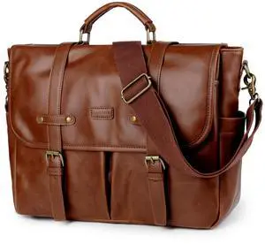 Baosha Stylish Leather 15.6 inch Laptop Bag for Men Messenger Bag Vintage Briefcase Shoulder Bag YL-01 (Crazy Horse Brown)