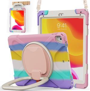 BATYUE Case for iPad 6th Generation 9.7 inch 2018, iPad 5th Gen 2017, iPad Air 2/ iPad Pro 9.7'',Shockproof Protective Cover with Pencil Holder &Rotating Bracket &Shoulder Strap (Colourful Pink)