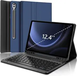 Galaxy Tab S9 FE+/ S9+ /S10+ 12.4 Inch Case with Keyboard, Detachable Bluetooth Keyboard with Pen Holder for Samsung Tab S10+ Plus/S9+ Plus/S9 FE+ Plus/S8+ Plus/S7FE/S7+ Plus 5G 12.4", Navy Blue