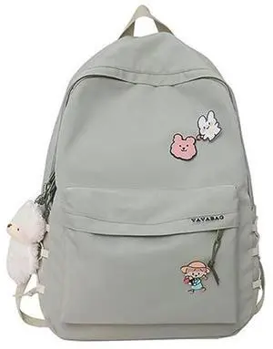 BILIPOPX Kawaii Backpack with Cute Accessories Aesthetic 15.6 Inch Laptop Backpack Pin Plush Pendant (Green,Single Backpack)
