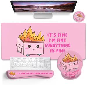 Blusabaca Dumpster on Fire Mouse Pad Desk Pad, Funny Cute Desk Mat Large Gaming Mouse Pad with Wrist Rest, Keyboard Pad Wrist Rest Ergonomic, Cup Coaster, Work Home Desk Accessories Office Supplies