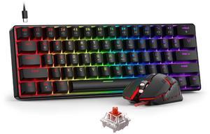BlueFinger 60% Mechanical Gaming Keyboard and Mouse Combo - RGB Rainbow Backlit 61 Keys Red Switch Keyboard & 4 DPI LED Gaming Mouse, USB Wired Set for PC Laptop Xbox PS4 PS5