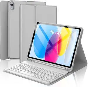 BORIYUAN for iPad 10th Generation Case with Keyboard 10.9 inch/iPad 11th Gen (A16, 2025) - Magnetic Wireless Detachable Keyboard Cover with Pencil Holder (Light Grey)