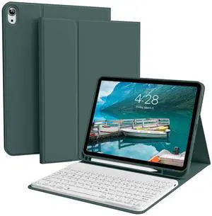 BQDIYOO Case for iPad 11th/10th Generation with Keyboard, 11 inch A16/10.9" iPad 10 Case (2025/2022) with Pencil Holder, Wireless Keyboard and Slim Lightweight Soft Cover Auto Wake/Sleep, Dark Green