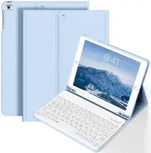 BQDIYOO Keyboard Case for iPad 6th / 5th Generation (2018 2017 Model), 9.7 inch Keyboard Case for iPad Air 2/Air with Pencil Holder, Auto Wake Sleep, Blue