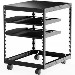 CableGeeker 12U Open Frame Server Rack for 19 Inch IT & AV Gear, 23''-40'' Adjustable Depth, Floor Standing or Wall Mount Network Server Rack with 2 Vented Rack Shelf & 4 Casters