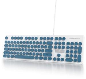 Ussixchare Full Size Wired Computer Keyboard, Quiet Typewriter Keyboard with Retro Round Keycaps, LED Backlit, Membrane, 104-key for PC, Laptop(Blue)