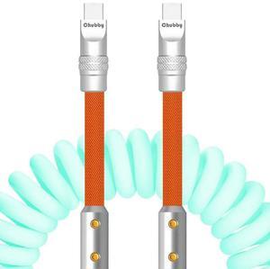 chubbycable Colorblock Chubby - Spring Braided Silicone Charge Cable Coiled USB C Cable Fast Charging Type C Charger Cord for Car, Light Blue+Orange, Type-C to Type-C, 2.29FT-3.6FT