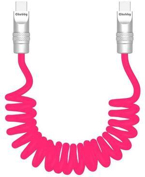 ChubbyCable Soft Chubby - 240W Spring Silicone Fast Charge Cable - Coiled USB-C Charging Cable Retractable Charger for Car, Pink, Type-C to Type-C, 1.64FT-3.3FT
