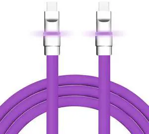 chubbycable Neon Chubby - Fast Charge Cable with Smart Light RGB Color Gradual Light Up LED USB Charging Cable, Purple, Type-C to Type-C, 0.82 FT