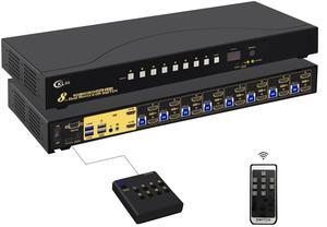 CKLau 8 Port USB 3.0 Rack Mount HDMI KVM Switch Dual Monitor 4K60Hz with Audio, 2 pcs USB 3.0 Hub and Cables, Keyboard Mouse Hotkey Switcher Box Supports IR Wireless Switching