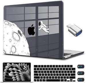 CISSOOK Case Compatible with MacBook Air 15 Inch 2025 2024 2023 Release Model A3241 A3114 A2941, Clear Black Hard Shell with Keyboard Cover USB Adapter for MacBook Air 15 M2 M3 M4, Astronaut