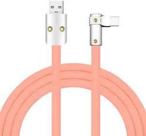 chubbycable FlexElbow Pro - 90 Degree Design 240W Fast Charge Cable Ultra-Thick Silicone Right Angle USB C Cable Phone Tablets Charging Cord, Pink, USB-A to Type-C, 1.64FT