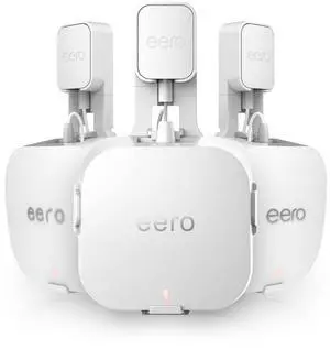 CUHIOY Wall Mount Holder for Eero Pro 6 or Eero pro 6E, Wall Bracket with Cord Management, No Drilling Holder Compatible with Vertical or Horizontal Outlets, Easy to Nail on Wall (White, 3Pack)