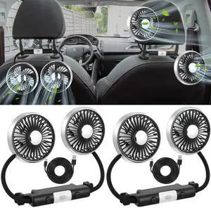 DaisyInner 2 Pcs Car Fan for Backseat Dual Car Backseat Cooling Fans 360 Degree Rotatable Car Seat Fan with LED Light USB Car Rear Seat Fan for SUV RV Sedan Cruise Van Boat