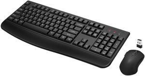 Wireless Keyboard and Mouse Combo, Full-Sized 2.4GHz Wireless Keyboard with Comfortable Palm Rest and Optical Wireless Mouse for Windows, Mac OS PC/Desktops/Computer/Laptops (Black)