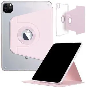 iPad Pro-6 5 4 3 (12.9'') Case, DMaos Magnetic Detachable Smart Cover, 360deg Rotation Foldable Stand - Pink