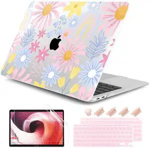 DONGKE Compatible with MacBook Air 13 inch Case 2021 2020 2019 2018 Release A2337 M1 A2179 A1932 with Retina Display Touch ID, Plastic Hard Shell & Keyboard Cover - Florals