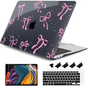 DONGKE Compatible with MacBook Air 13 inch Case 2021 2020 2019 2018 Release A2337 M1 A2179 A1932 with Retina Display & Touch ID, Plastic Hard Shell & Keyboard Cover - Bows & Star