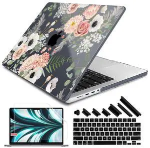 DONGKE for M4 MacBook Pro 14 inch Case 2024 2023 2021 A3112 A3401 A3185 M3 A2918 A2992 M2 A2779 M1 A2442 Pro Max with Retina XDR Display & Touch ID, Plastic Hard Shell Cover, Dried Flowers