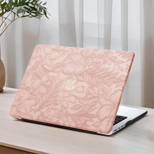 DTangLsm Compatible for MacBook Pro 16 inch Case 2024 2023 2022 2021 M4/M3/M2/M1 Pro/Max A3403 A3186 A2991 A2780 A2485, Embossed Floral Texture Faux Leather Hard Shell Case&Keyboard Cover, Light Pink