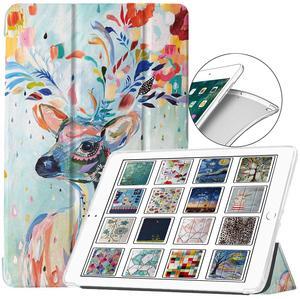 DuraSafe Cases for iPad 4 iPad 3 iPad 2-9.7 [iPad 4th / 3rd / 2nd Old Model ] A1396 A1416 A1430 A1403 A1458 A1459 A1460 A1395 A1397 Printed Smart Trifold Soft Silicone Transparent Cover - Deer Print