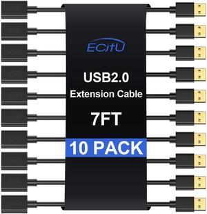 ecjtu USB 2.0 Extension Cable, 7FT (10 Pack), USB A Male to Female, Compatible with USB Flash Drive, Hard Drive, Card Reader, Webcam, Printer, Keyboard, Mouse, Playstation, Xbox, VR Headset