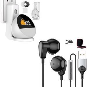 ELOLOHI USB Headphones with Microphone for PC, 7.5ft Wired Earbuds Noise Canceling Half in-Ear Computer Earphones, Wall Mount Holder for Echo Spot 2024