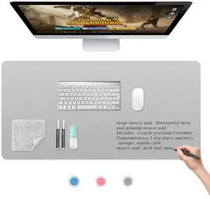 Fabutier Dry Erase Mouse Pad Writable Erasable Large Mouse Pad Gaming Mousepad Desk Mat Waterproof Desk Pad TPU Composite Mouse Pad with 3 Markers Spray Bottles Wipes (Grey, 31.5 x 15.7)