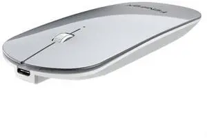 FENIFOX Bluetooth Mouse, Slim Mini Portable Flat Travel Wireless Mouse Rechargeable Quiet Ultra-Thin Mice Compatible with Laptop,Tablet,Notebook,PC (Silver and White)