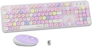 FCPLU x UBOTIE Colorful Wireless Keyboard and Mouse Combo, Full-Sized Office Keyboard with Typewriter Flexible Keys, 2.4GHz Dropout-Free Connection, Optical Mouse for PC Laptop(White Colorful)