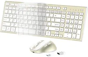 Wireless Keyboard and Mouse Combo, USB Type C Rechargeable Slim Silent Compact Full-Size Keyboard Mouse with Number Pad and Cover for Windows, mac, PC/Computer/Laptop - Gold