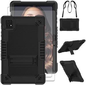 FIEWESEY Tablet Case for T-Mobile Revvl Tab 5G,Shockproof Heavy Duty Protective Cover with Kickstand Shoulder Strap Shell Case Fit for T-Mobile Revvl Tab 5G 2023+Screen Protector(Black/Black,2 Pack)