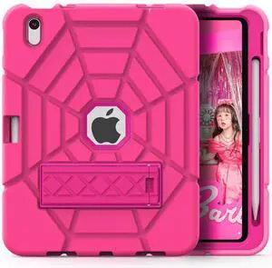 Grifobes Kids Case for iPad 11-inch (A16) 2025 / iPad 10th Generation 2022 10.9 inch, Heavy Duty Shockproof Rugged 11th / 10 Gen Cover with Pencil Holder & Stand for Girls (HotPink)