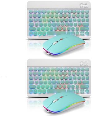 2 Pack Ultra-Slim Bluetooth Keyboard and Mouse Portable Rechargeable 7-Color Backlit for Apple iPad iPhone Samsung Tablet iPhone Smartphone iOS Android Windows Round Keys - Green
