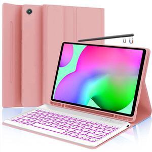 HAASHADA Keyboard Case for Samsung Galaxy Tab S6 Lite 10.4" 2024 2022/2020(SM-P610/P613/P615/P619), Backlit Keyboard Case Detachable Slim Stand Cover S Pen Holder (Rose Gold)