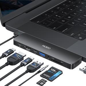 USB C Adapter HDMI Hub for MacBook Pro Air 2025-2018 M1 M2 M3 M4, Mac USB Adapter 8 in 2, MacBook USB C Hub with HDMI, Thunderbolt 3, 10G USB C USB A Data Ports, SD TF Card Reader, Audio, Black