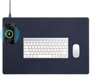 Magnetic Wireless Charging Desk Mat, 23.4''x15.6'' Large Office Mouse Pad, Microfiber Leather Mouse Mat with Ultra-Smooth Surface, Waterproof Computer Keyboard Desk Mat for Office & Home, Laptop, Blue