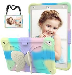 HOGENL for iPad 9th 8th 7th Generation Case for Kids Girls with Pencil Holder, for iPad 10.2 Case with Butterfly Stand Shoulder Strap Shockproof Full Body Protective Cover for iPad Air 3rd Gen, Green