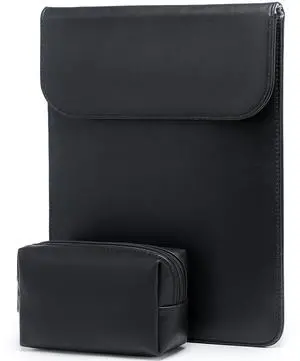 HYZUO 15-16 Inch Laptop Sleeve for MacBook Pro 16 M4/M3/M2/M1 A3403 A3186 A2991 A2780 2025-2019, MacBook Pro 15 2015-2012 A1398, XPS 15, Faux Suede Leather Case with Accessory Bag, Black