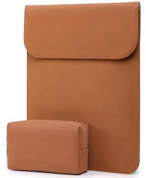 HYZUO 15-16 Inch Laptop Sleeve for MacBook Pro 16 M4/M3/M2/M1 A3403 A3186 A2991 A2780 2025-2019, MacBook Pro 15 2015-2012 A1398, XPS 15, Faux Suede Leather Case with Accessory Bag, Brown