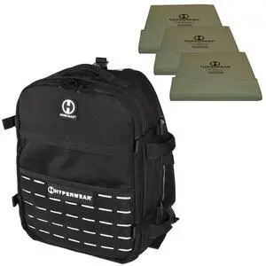 HYPERWEAR Hyper Ruck, 20L Rucking Backpack Black with (30 lbs) Flexible Adjustable Weight Plates, 3 Plate & Laptop Sleeves, for Strength Training, Travel, EDC