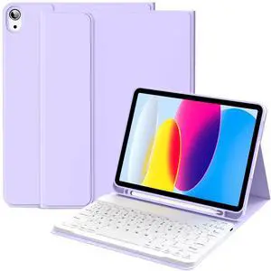 IAMKHO Keyboard Case for iPad (A16) 11th Gen 11 Inch 2025, iPad 10th Generation 10.9 Inch 2022, Detachable Wireless Bluetooth Keyboard with Built-in Left Side Pencil Holder (Purple)