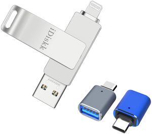 iDiskk 256GB MFi Certified iPhone Flash Drive for Photos Stick iPhone with USB C Adapter to Work for iPhone 15 and 16 Series