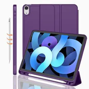 iMieet iPad Air 11 Inch Case M3(2025) / M2 (2024), iPad Air 5th/4th Generation Case 2022/2020 10.9 Inch with Pencil Holder,Trifold Stand Smart Case with Soft TPU Back(Dark Purple)