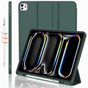 iMieet iPad Pro 13 Inch Case M4 (2024) with Pencil Holder, [Support Pencil Pro and Pencil (USB-C)],Trifold Stand Smart Case with Soft TPU Back, Auto Wake/Sleep (Midnight Green)