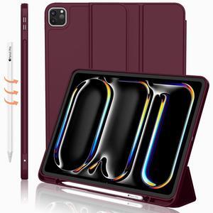 iMieet iPad Pro 13 Inch Case M4 (2024) with Pencil Holder, Trifold Stand Smart Case with Soft TPU Back, Auto Wake/Sleep (Wine)
