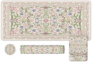 iLeadon Purple Floral Mouse Pad Sets with Wrist Rest,Cute Ergonomic Keyboard Mat for Desktop,Extra Large Desk Size Mouse Mat+Cup Coaster with Non-Slip Base for Women Home Office