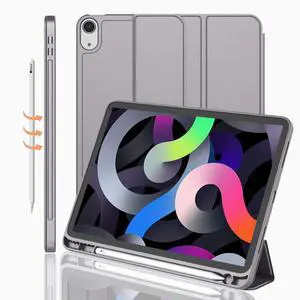 iMieet iPad Air 11 Inch Case M3(2025) / M2 (2024), iPad Air 5th/4th Generation Case 2022/2020 10.9 Inch with Pencil Holder,Trifold Stand Smart Case with Soft TPU Back(Sliver Gray)