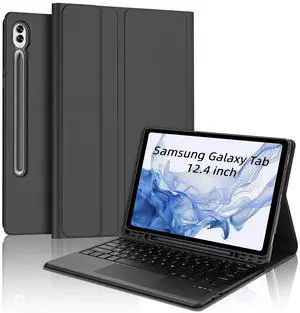 for Samsung Galaxy Tab S10+ Plus/S9+ Plus/S9 FE+ Plus/S8+ Plus/S7+ Plus/S7 FE 12.4 inch Case with Keyboard, Multi-Touch Touchpad, Detachable Bluetooth Wireless Keyboard Case, Magnetic Slim Cover,Black